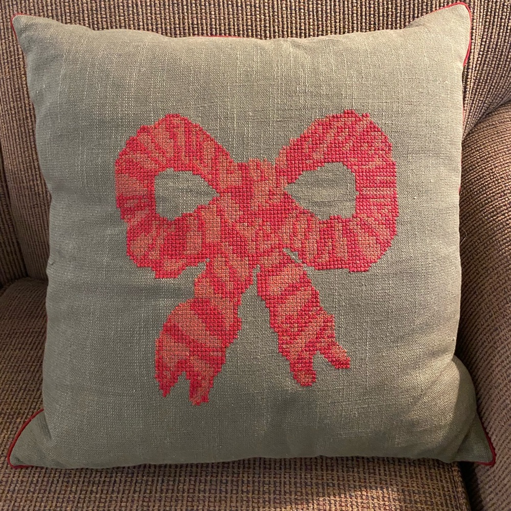 20"x20" Dark Green with Red Bow Pillow - Threshold™ designed with Studio McGee